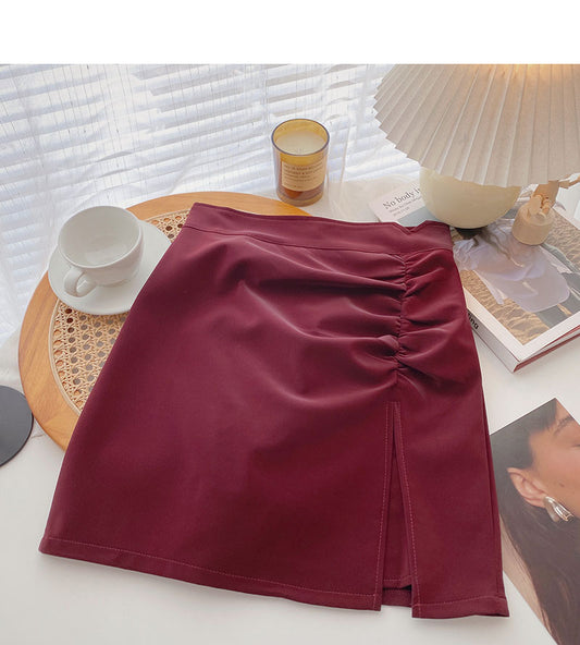 The new Korean fashion retro pleated and forked slim Hip Wrap Skirt  5356