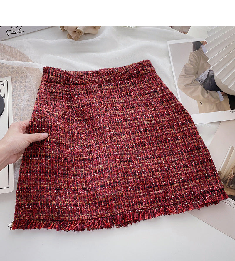 Small fragrant wind tweed A-shaped skirt  5368