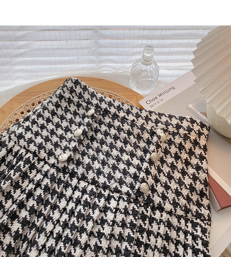 Koreanischer zweireihiger Design-Retro-Mode mit tausend Vögeln Faltenrock 5413
