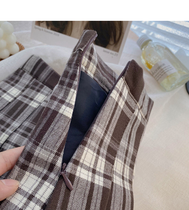Jupe plissée taille haute à carreaux style rétro japonais 5426