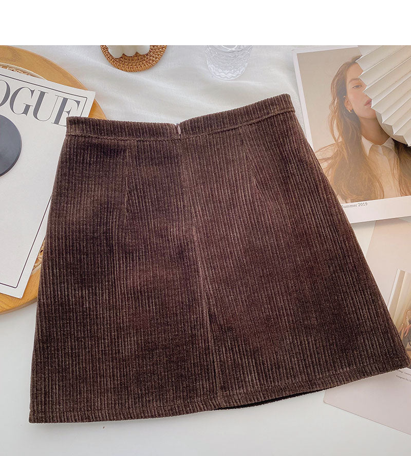 Kordsamtrock Damen Gabel Rock in A-Linie mit hoher Taille 5465