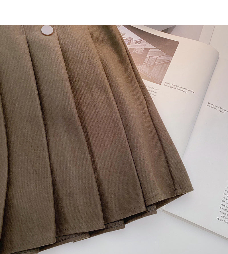 Simple age reducing solid color high waist thin pleated skirt  5474