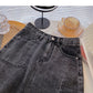 Denim skirt solid split high waist A-line skirt  5358