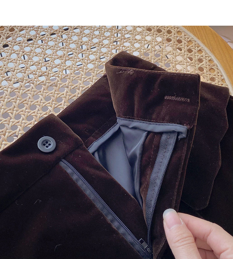 Jupe queue de poisson taille haute en velours doré pour femme 5384