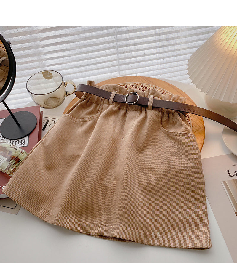 New Korean small casual retro solid high waist elastic skirt  5307