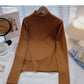 Commuter solid color Pullover half high neck long sleeve Knitted Top  6651