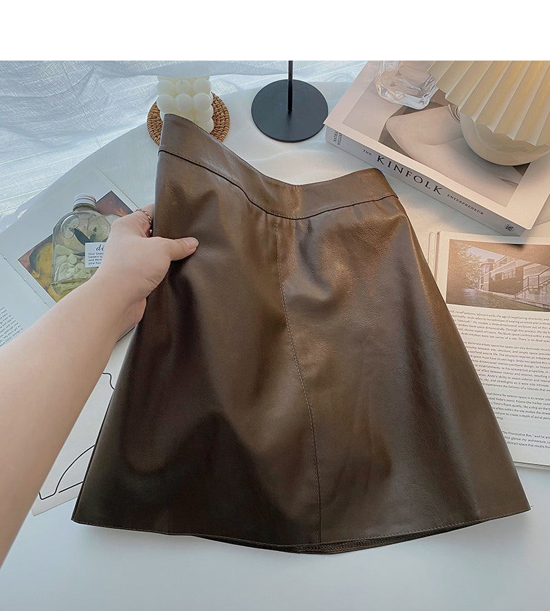 Einfarbiger Rock in A-Linie mit hoher Taille 5406