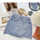 Denim bag hip short skirt personality hole high waist A-line skirt  5366