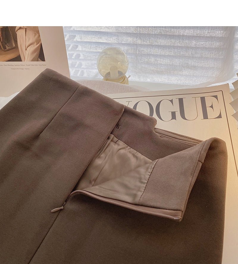Three button design high waist pleated skirt for women  5424