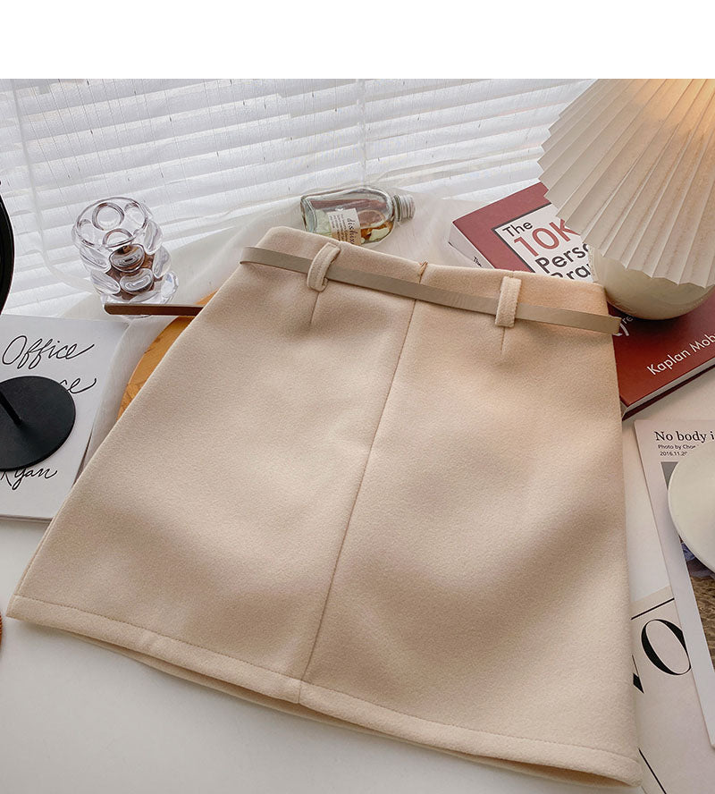 Korean version simple temperament shows thin a-word high waist skirt  5511