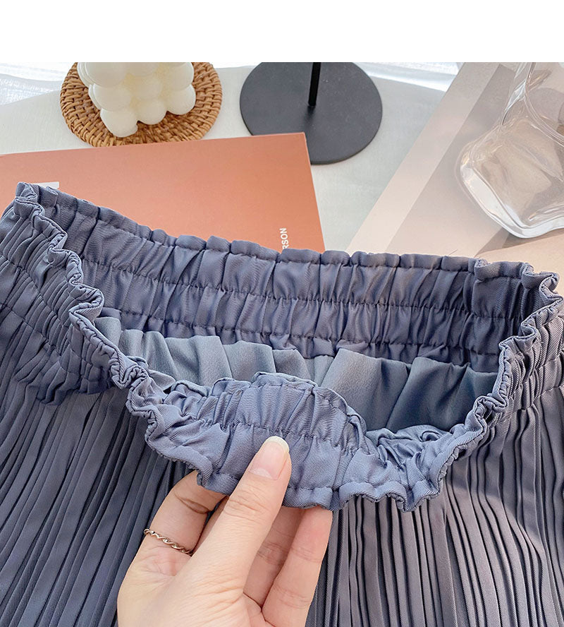 Foreign style solid color pleated high waist A-shaped skirt  5457