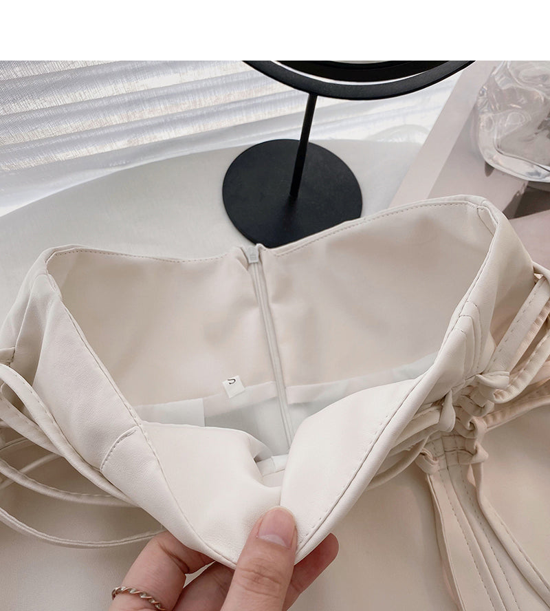 Hoher Taillen-Bandage-Wrap-Hüfte-dünner PU-Lederrock 5411 des öffentlichen Designs