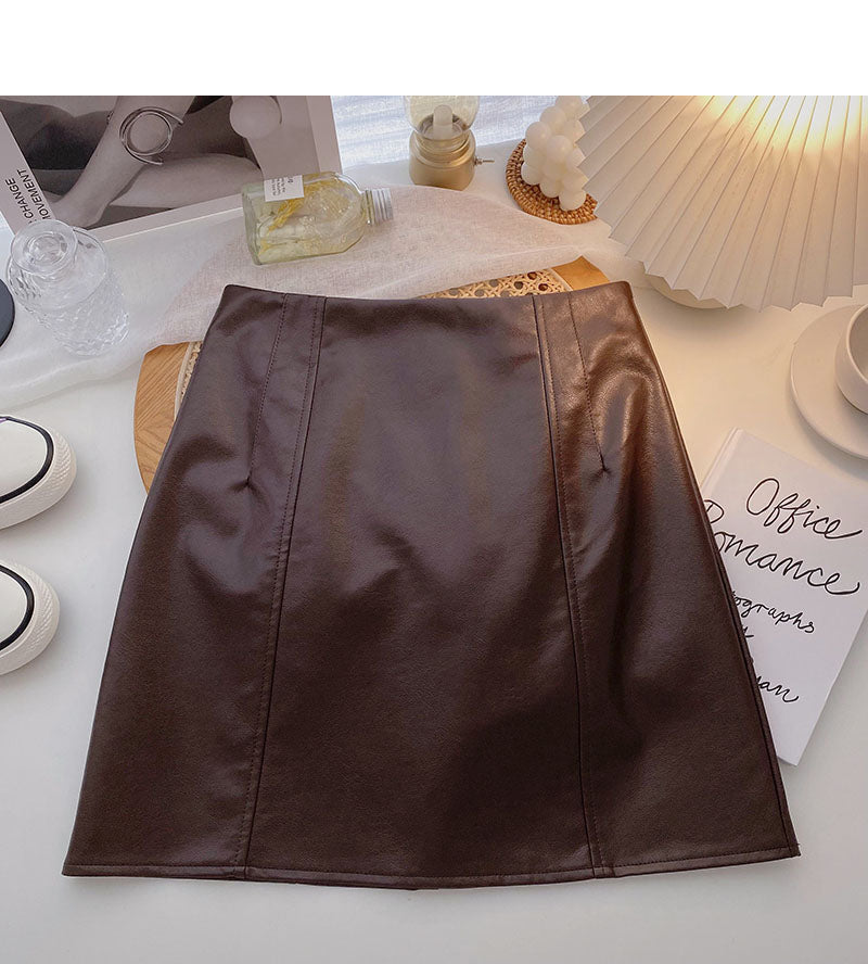 Versatile slim fashion PU leather skirt to prevent light loss  5346