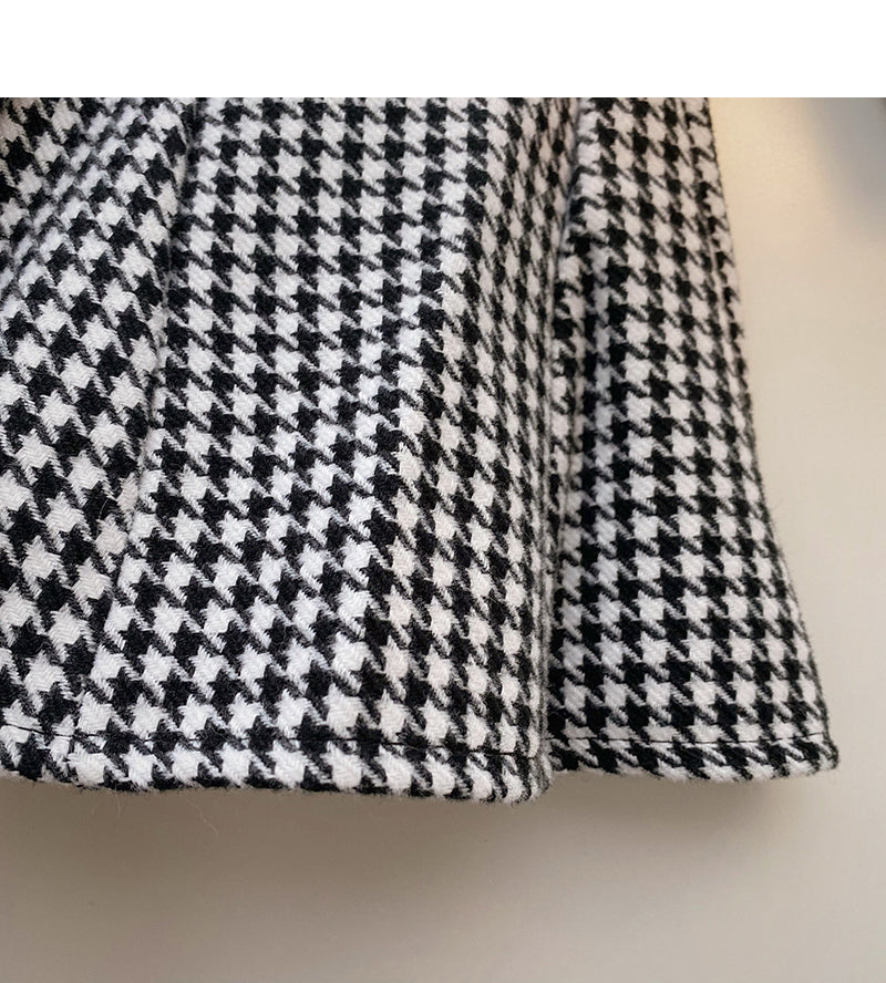 Design sense of niche Hong Kong style high waist thousand bird check skirt  5299