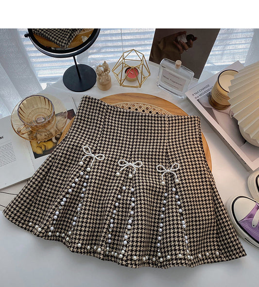 Pleated skirt shows thin fashion thousand bird check skirt  5288