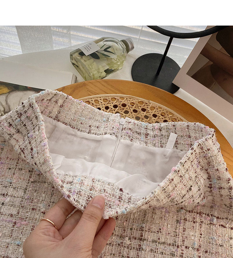 Jupe portefeuille taille haute en tweed rétro à carreaux Gas 5503