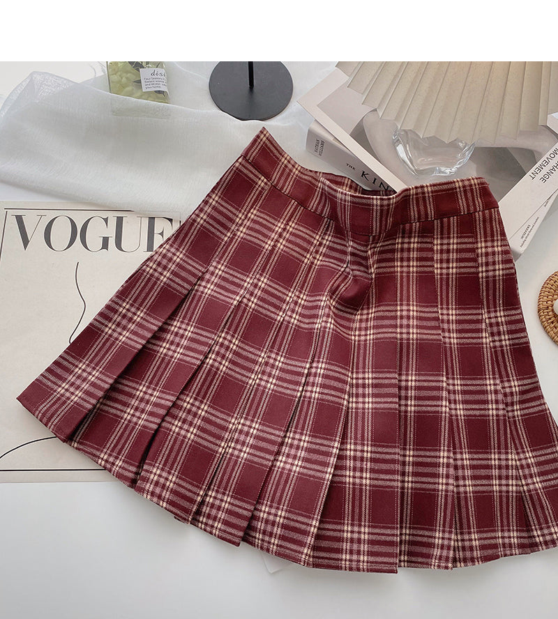 Tweed-Faltenrock, Retro-Rock in A-Linie mit hoher Taille 5300