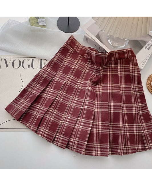 Pleated tweed skirt, Retro High Waist A-line skirt  5300
