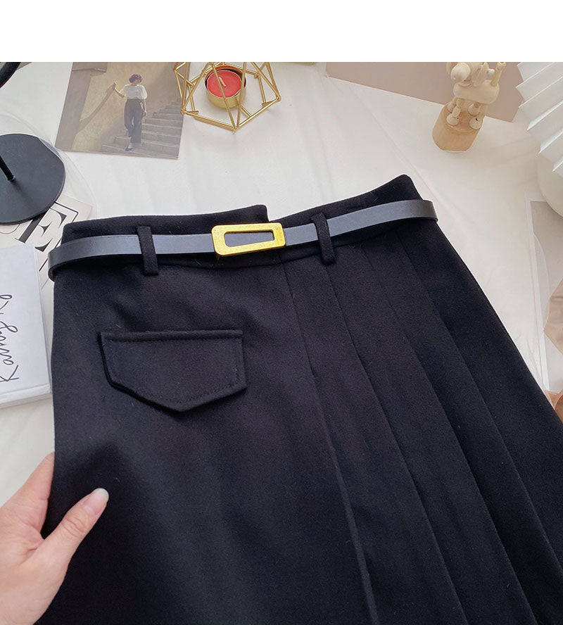 Pleated skirt, irregular, slim, fashionable A-line skirt with belt  5360