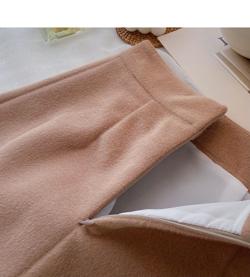 Woolen skirt sweet solid color high waist thin A-line skirt  5438