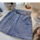 Versatile slim elastic waist denim Vintage A-line skirt  5340