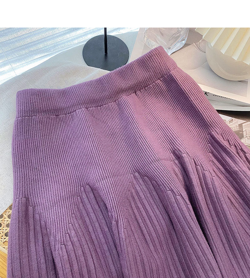Simple little man versatile pleated high waist A-line skirt  5468