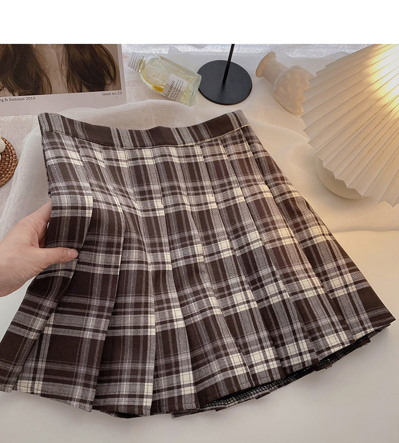 Jupe plissée taille haute à carreaux style rétro japonais 5426