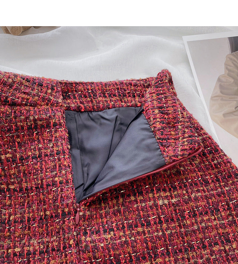 Small fragrant wind tweed A-shaped skirt  5368