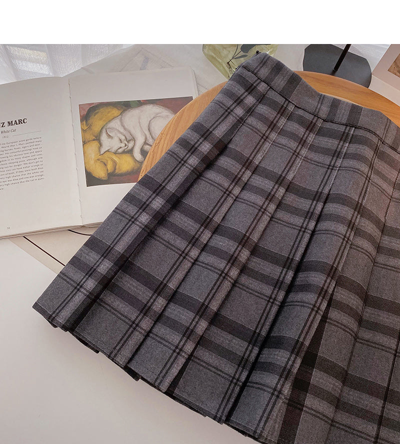Pleated plaid skirt women's high waist skirt  5486