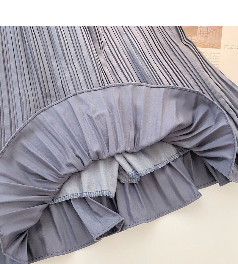 Foreign style solid color pleated high waist A-shaped skirt  5457
