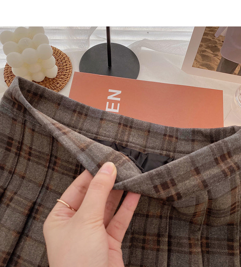 Alterungsreduzierender Retro-Studentenrock in A-Form mit hoher Taille und Karomuster 5473