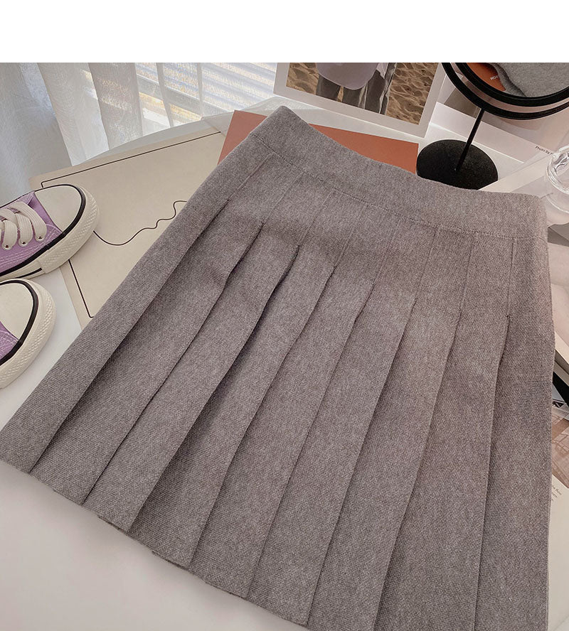Faltenrock, vielseitiger Strickrock in A-Linie mit hoher Taille 5309