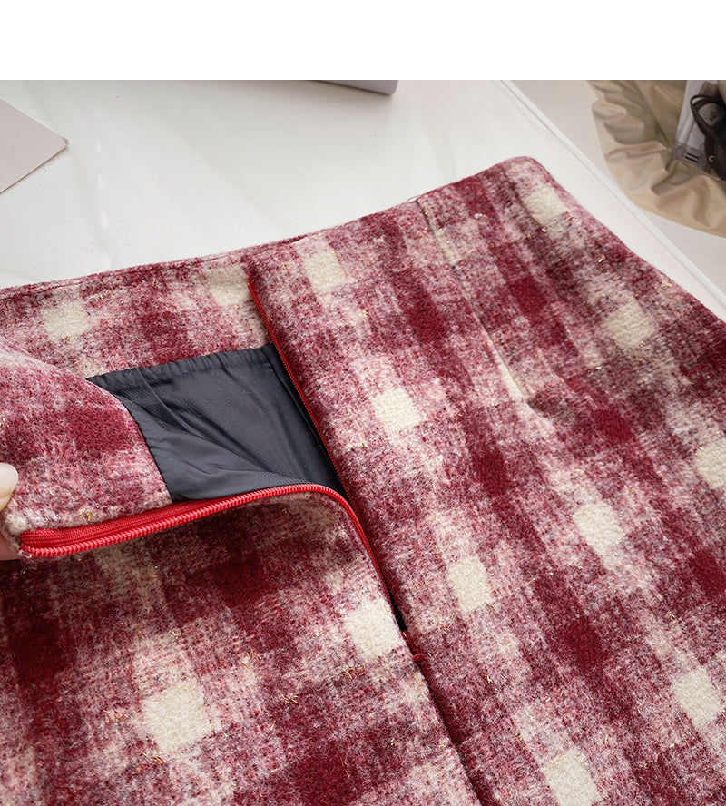 Small fresh check skirt casual high waist  5352