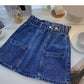 Versatile slim elastic waist denim Vintage A-line skirt  5340