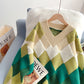 Lazy wind Lingge V-Neck Sweater Korean sweater  5128