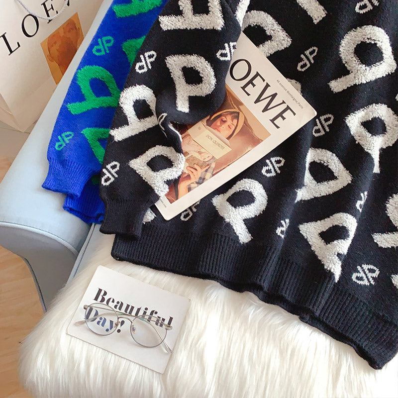 Pullover mit Vintage-Flockstickerei Rundhalspullover Top 5194
