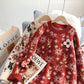 Vintage Red Christmas jacquard knitted sweater  5125