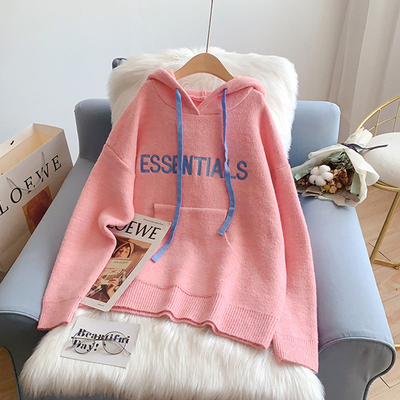 Lazy letter embroidered hooded sweater sweater women's sweater  5216