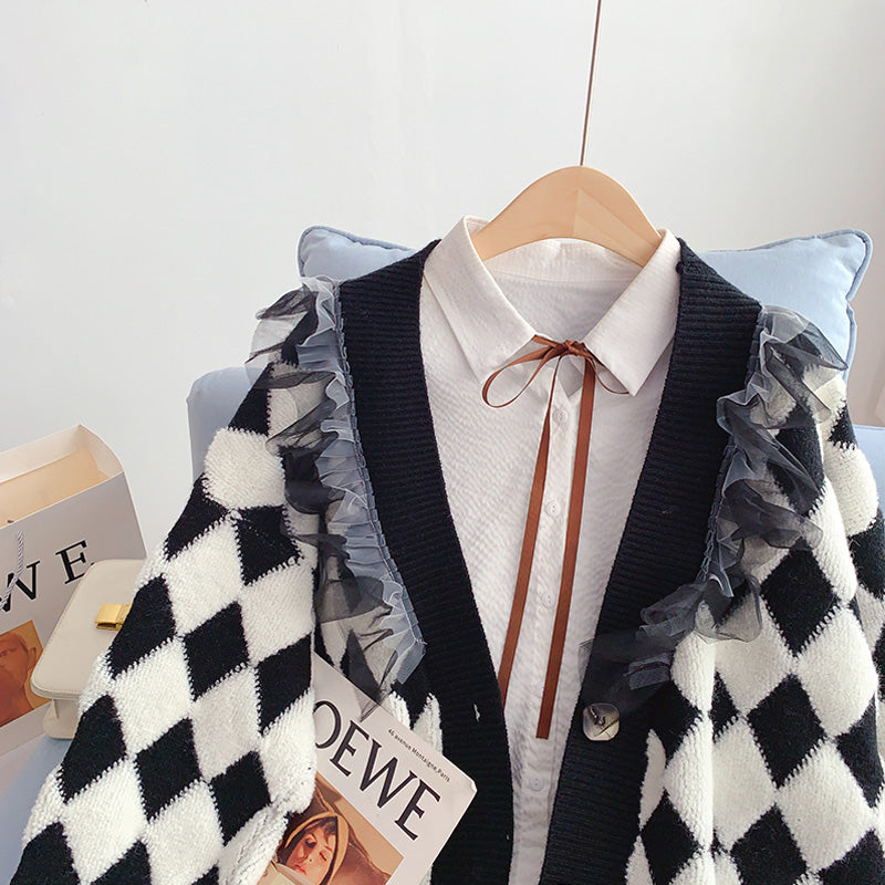 Lingge cardigan sweater coat female  5153