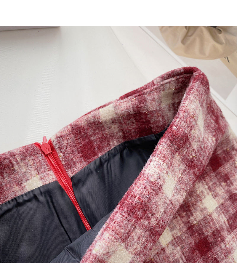 Small fresh check skirt casual high waist  5352