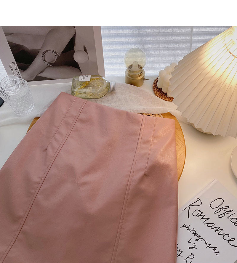 Versatile slim fashion PU leather skirt to prevent light loss  5346