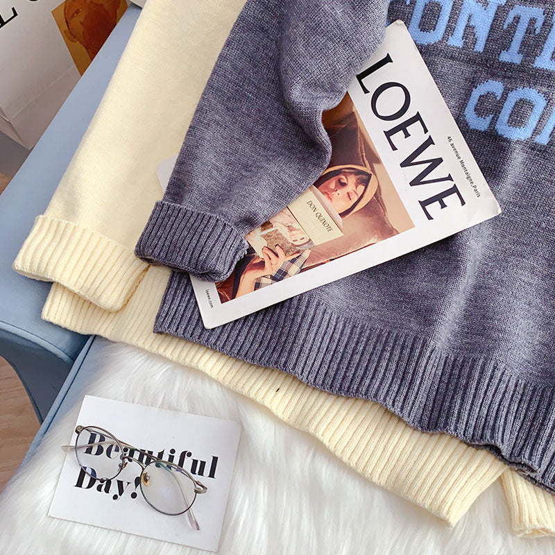High neck sweater loose lazy coat letter sweater  5232