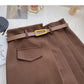 Pleated skirt, irregular, slim, fashionable A-line skirt with belt  5360