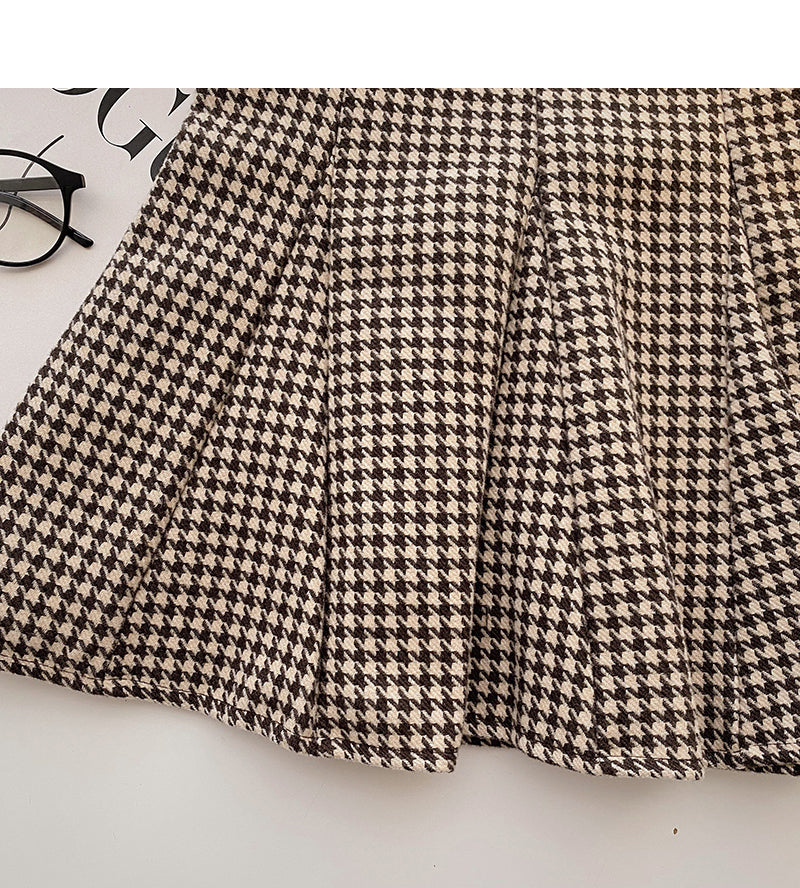 Design sense of niche Hong Kong style high waist thousand bird check skirt  5299