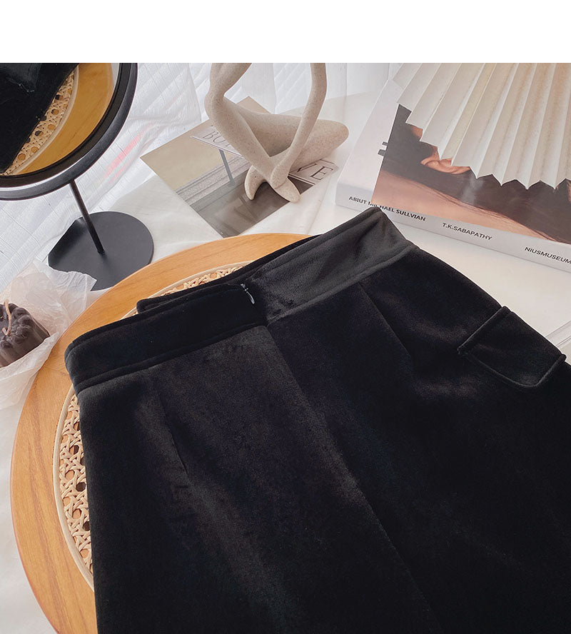 Golden velvet skirt irregular personality button high waist  5361