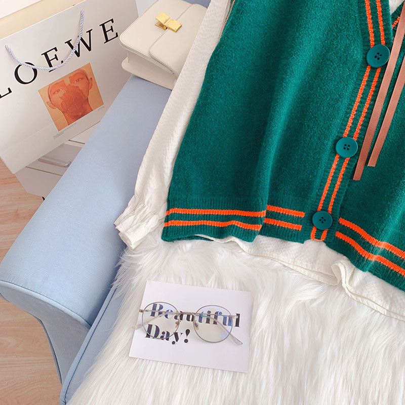 Strickweste im College-Stil, Damen-Cardigan 5171