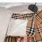 Khaki pleated skirt women's high waist A-line plaid skirt  5314