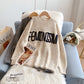 Lazy wind round neck letter sweater  5186
