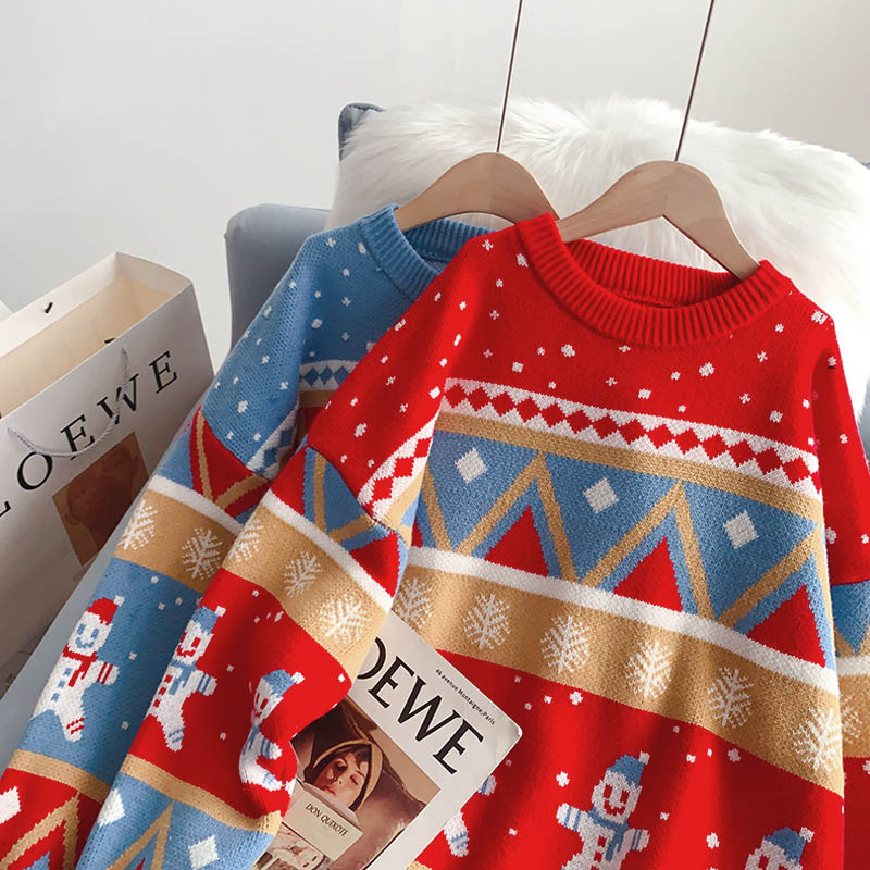Roter Pullover mit Rundhalsausschnitt im Weihnachtsstil 5132