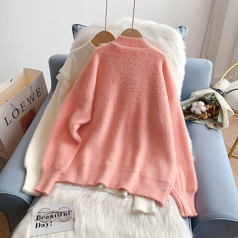 Nerzimitat weich gewachster Pullover Strickoberteil 5260
